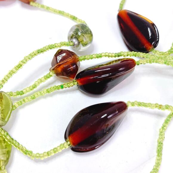 Vintage 44" Long Brown and Green Glass Seed Bead Bohemian Hippie Opera Necklace - Picture 7 of 10